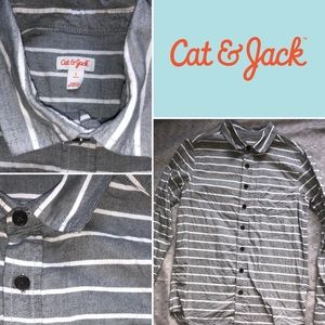 CAT & JACK - Boys Grey & White Striped Button Up